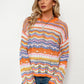 Rainbow Stripe Openwork Flare Sleeve Knit Top