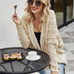 Ribbed Trim Openwork Open Front Cardigan