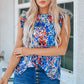 Abstract Print Ruffle Shoulder Top