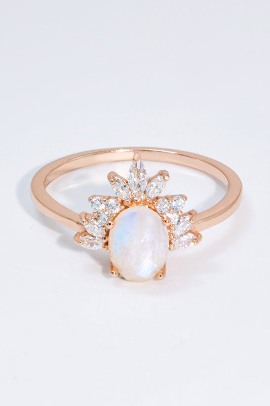 18K Rose Gold-Plated Natural Moonstone Ring