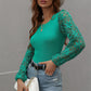 Lace Sleeve Round Neck Ribbed Top