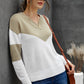 Chevron Color Block V-Neck Dropped Shoulder Sweater