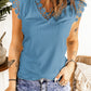 Lace Trim V-Neck Capped Sleeve Top