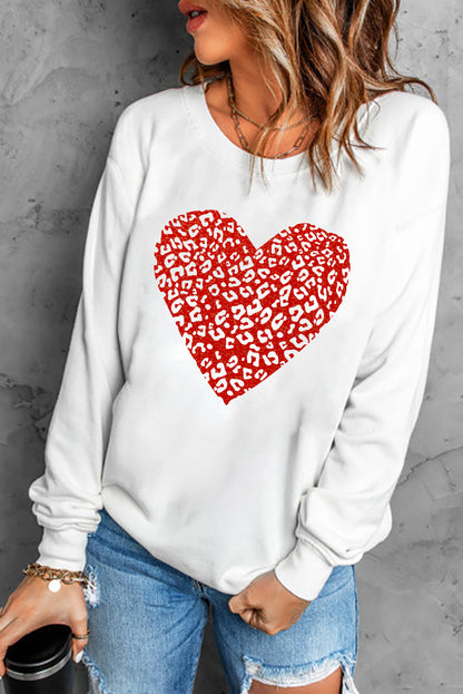 Leopard Heart Graphic Drop Shoulder Sweatshirt