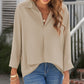 Textured Johnny Collar Three-Quarter Sleeve Blouse