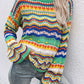 Rainbow Stripe Openwork Flare Sleeve Knit Top