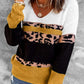 Leopard Color Block V-Neck Rib-Knit Sweater