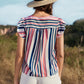 Striped Flutter Sleeve Tied Blouse