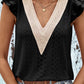Contrast V-Neck Eyelet Top