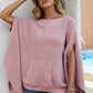 Waffle-Knit Cloak Sleeve Pocket Sweater