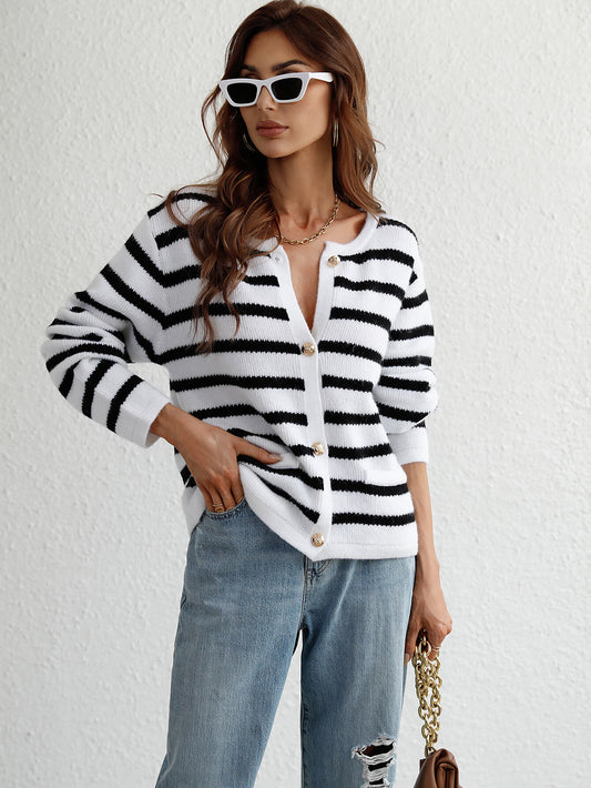 Striped Button Front Cardigan