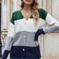 Color Block V-Neck Button Down Cardigan