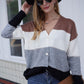 Color Block V-Neck Button Down Cardigan