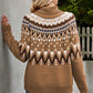 Chevron Turtleneck Ribbed Trim Sweater