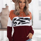 Leopard Color Block Ribbed Trim Dropped Shoulder Sweater