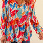Brush Stroke Ruffled Tie Neck Blouse
