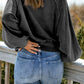 Quarter-Snap Collared Lantern Sleeve Sweatshirt