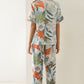 Botanical Print Button-Up Top and Pants Pajama Set
