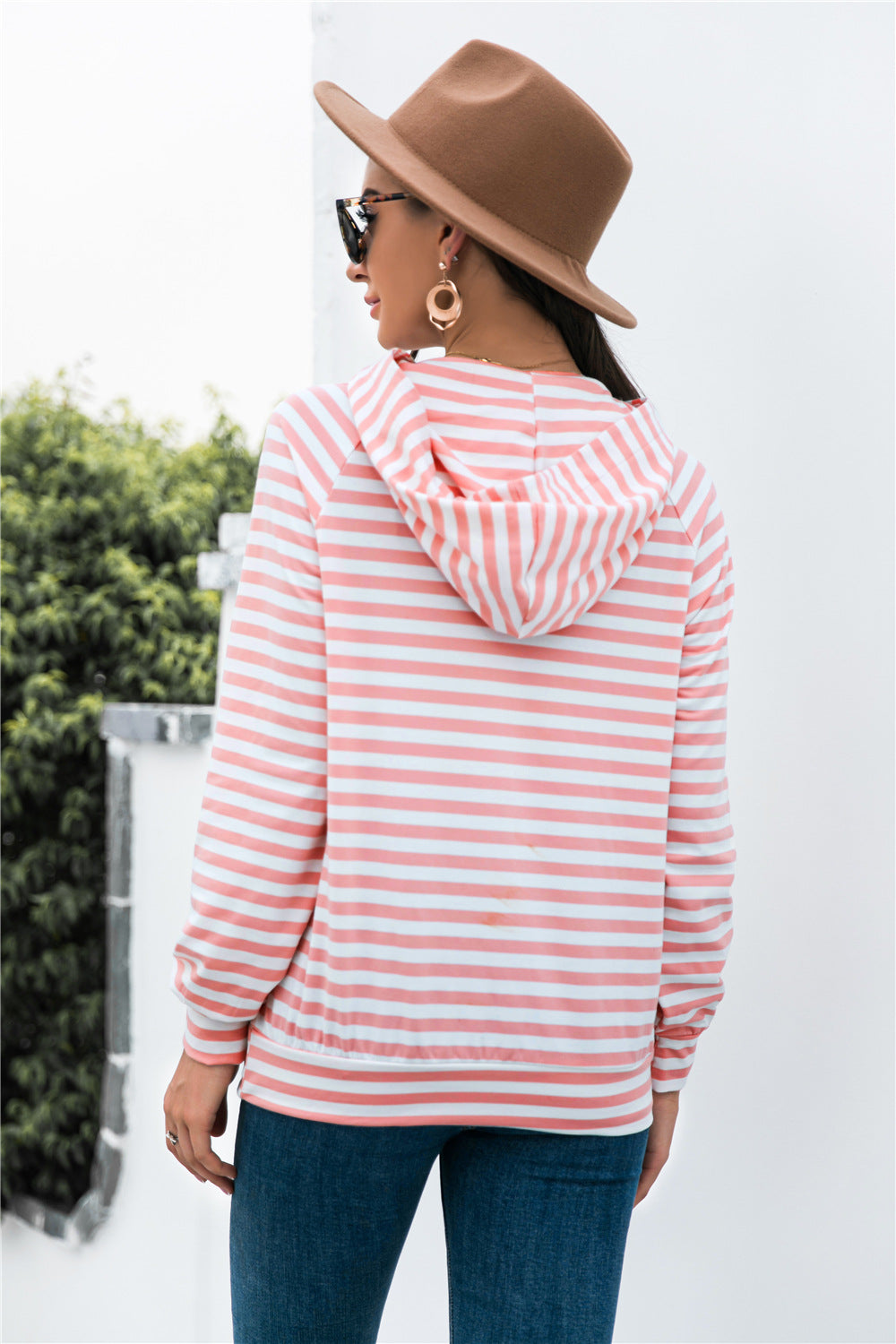 Horizontal Stripe Raglan Sleeve Hoodie