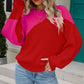 Two-Tone Round Neck Ribbed Sweater