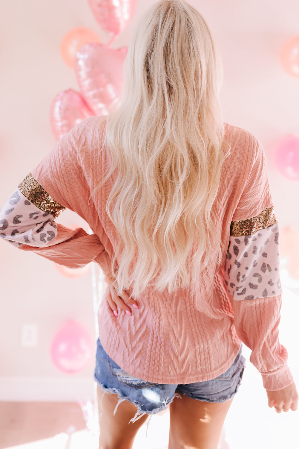 Leopard Sequined Drop Shoulder Knit Top