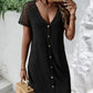 Buttoned V-Neck Raglan Sleeve Dress
