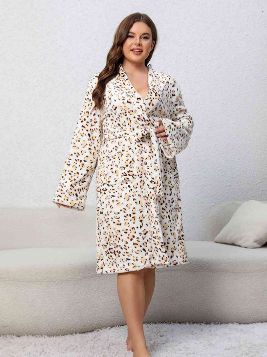 Plus Size Leopard Tie Front Robe