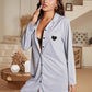 Heart Graphic Lapel Collar Long Sleeve Night Dress