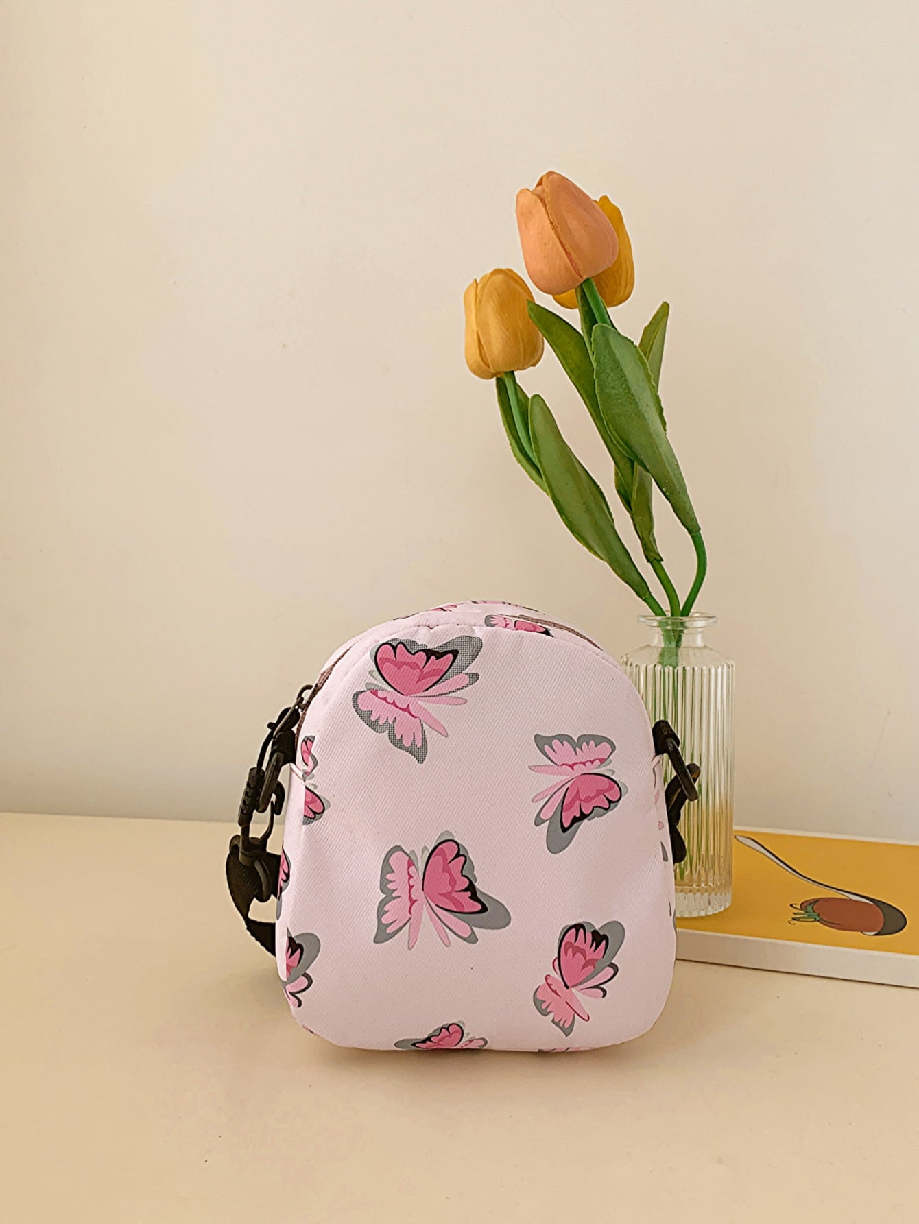 Butterfly Print Polyester Shoulder Bag