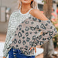Leopard Color Block Round Neck Cold-Shoulder Top