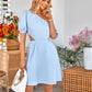 Cutout Asymmetrical Neck Puff Sleeve Dress