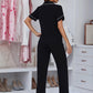 Contrast Piping Lapel Collar Short Sleeve Top and Pants Pajama Set