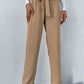Belted Straight Leg Pants with Pockets