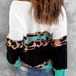 Leopard Color Block V-Neck Rib-Knit Sweater