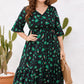 Plus Size Printed Flare Sleeve V-Neck Dress