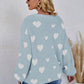 Heart Print Fuzzy Crewneck Long Sleeve Sweater