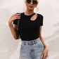 Cutout Round Neck Short Sleeve Knit Top