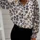 Leopard Button Down Ruched Flounce Sleeve Top