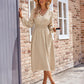 Buttoned V-Neck Flounce Sleeve Midi Dress