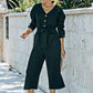 Belted Button Front Cropped Jumpsuit
