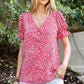 Printed Flounce Sleeve Plunge Blouse