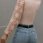 Lace Sleeve Round Neck Ribbed Top