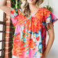 Floral V-Neck Short Sleeve Blouse