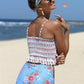 Floral Ruffle Hem Smocked Swimsuit Set