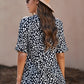 Printed V-Neck Cuffed Tunic Top