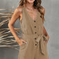Tie-Waist Buttoned Plunge Sleeveless Romper