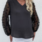 Swiss Dot Sleeve V-Neck Top