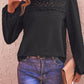 Swiss Dot Lace Trim Long Sleeve Blouse