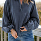 Quarter-Snap Collared Lantern Sleeve Sweatshirt