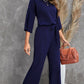Belted Three-Quarter Sleeve Jumpsuit